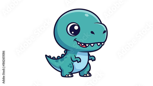 Adorable Cartoon Dinosaur Character Illustration on White Background.
