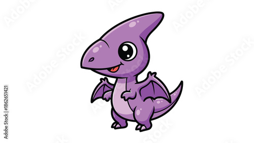 Adorable Cartoon Pterodactyl with Big Eyes and Small Wings.