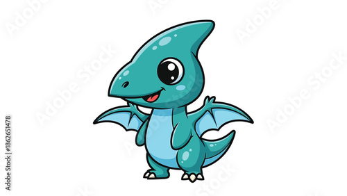 Adorable Cartoon Pterodactyl with Big Eyes and Small Wings.