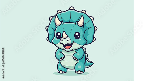 Adorable Cartoon Triceratops Dinosaur with Big Eyes and Small Horns.