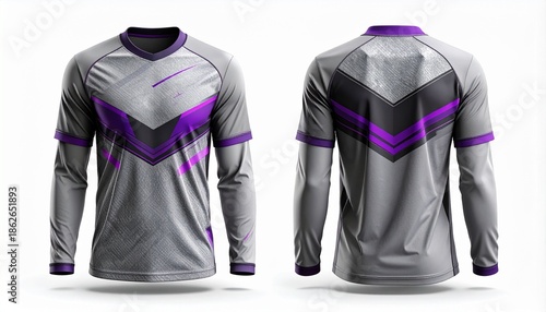 Stunning gray and purple sports jersey design with modern chevron pattern