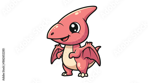 Adorable Cartoon Pterodactyl with Big Eyes and Small Wings.