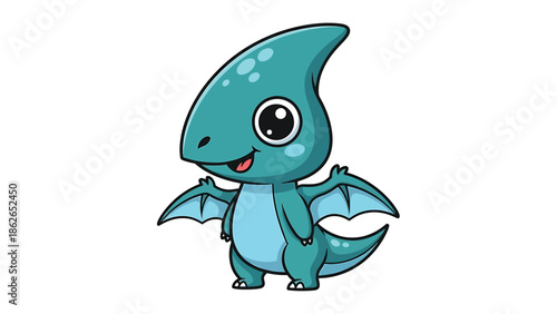 Adorable Cartoon Pterodactyl with Big Eyes and Small Wings.