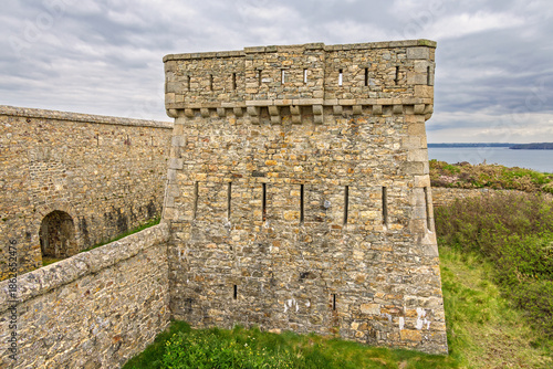 Fortress tower and a moat at fort du toulinguet in Bretagne, France