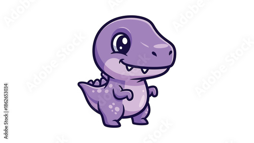 Adorable Purple Cartoon Dinosaur with Big Eyes and Small Teeth.