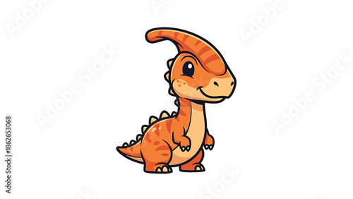 Adorable Cartoon Parasaurolophus Dinosaur Illustration with Playful Charm.
