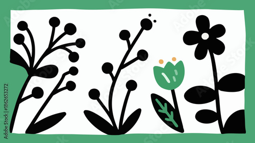 spring、plant、plants、botanical、botany、nature、leaf、leaves、green、black、lineart、outline、handdrawn、sketch、simple、minimal、illustration、drawing、art、design、organic、natural、eco、floral、foliage、garden、modern、cle