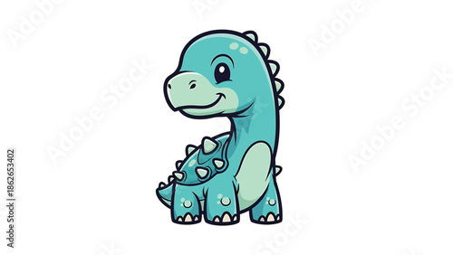 Adorable Cartoon Brontosaurus Illustration with Playful Design and Vibrant Colors.