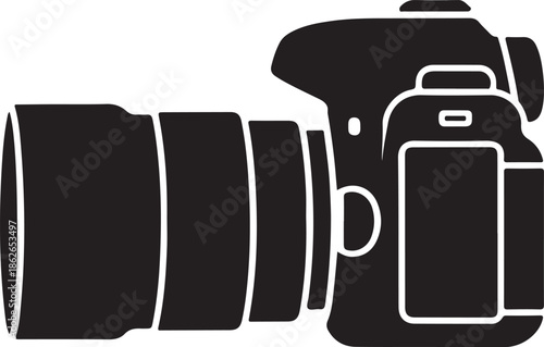 Camera Silhouette – DSLR Vector Black on White”