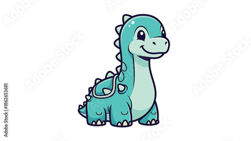 Adorable Cartoon Brontosaurus Illustration with Playful Expression and Spikes.