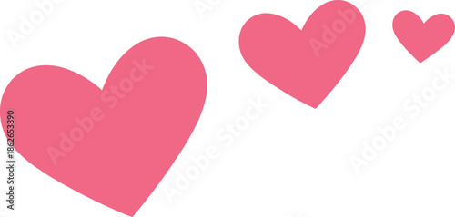 Pink heart shapes in different sizes expressing love and romance isolated on white background minimalist vector illustration design set
