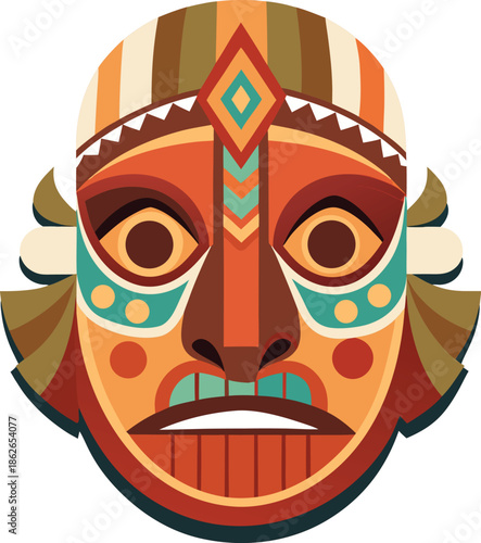 Colorful Tribal Mask Vector Illustration with Traditional Ethnic Patterns
