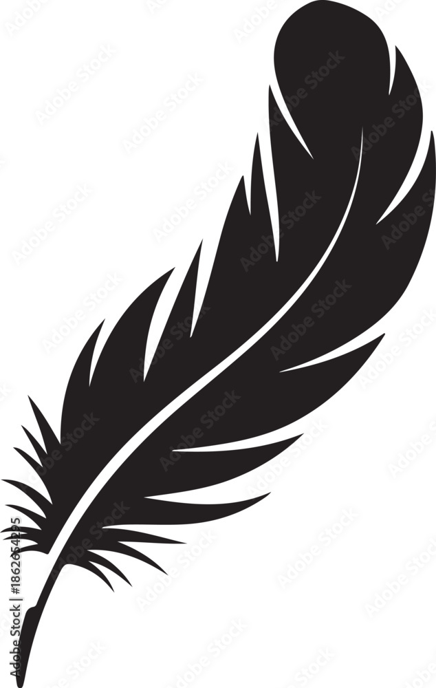 Obraz premium Feather Silhouette – Feather Vector Black on White”