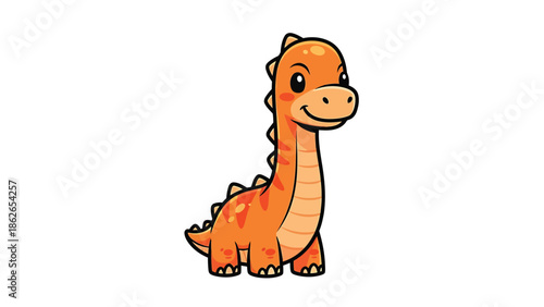 Adorable Cartoon Brontosaurus with a Sweet Smile and Big Eyes.