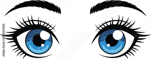 Blue Eyes with Long Black Eyelashes Looking Upwards