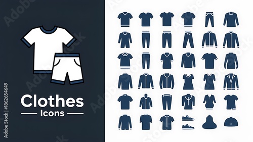 Clothing icons set with various apparel symbols on dark background
