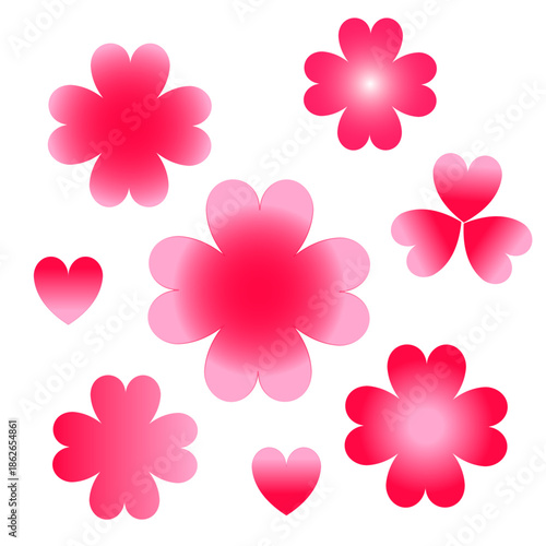 ハートの花びらフラワーアイコンセット（ピンク・赤グラデーション）Heart Petal Flower Icon Set – Pink & Red Gradient