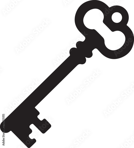 “Key Silhouette – Vintage Key Vector Black on White