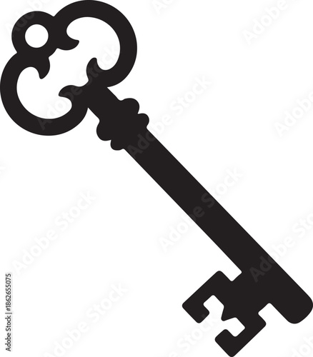 “Key Silhouette – Vintage Key Vector Black on White