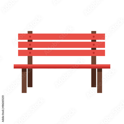 a simple illustration of a red wooden park bench with brown legs presented on a clean white background is displayed