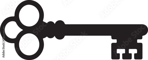 “Key Silhouette – Vintage Key Vector Black on White