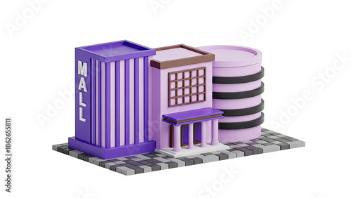 3D Render of a Stylized Shopping Mall Building