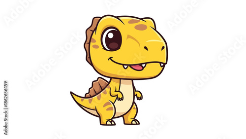 Adorable Cartoon Tyrannosaurus Rex Character with Big Eyes and a Cute Smile.