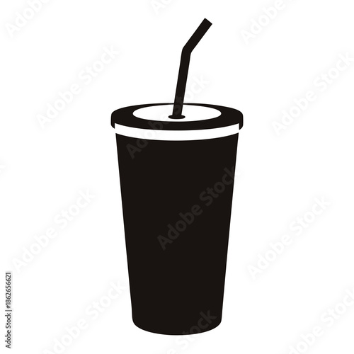 A minimalist black and white vector illustration of a soft drink cup