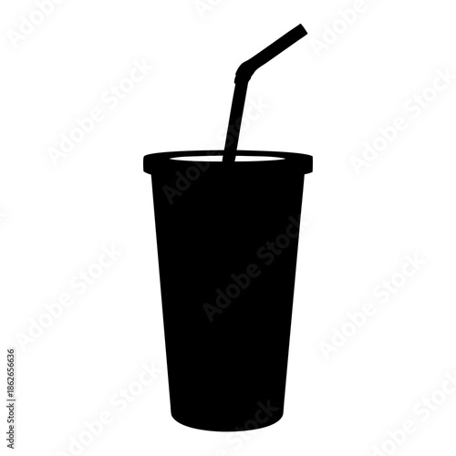 Minimalist black and white soda cup with straw icon illustration vector