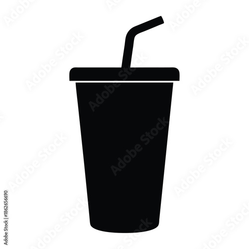 Simple black icon of a soda cup with a straw illustration