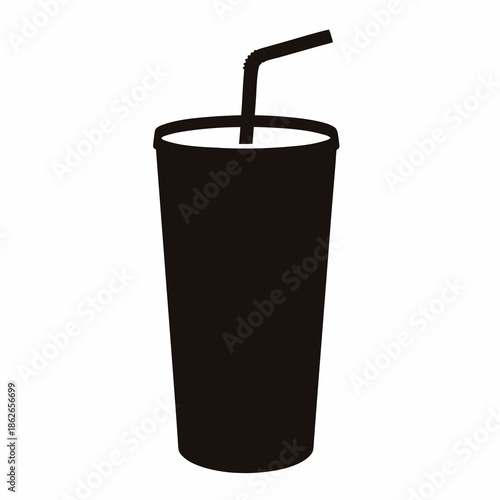 A simple black and white illustration of a drink with a straw
