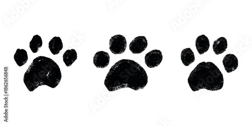 Set of hand drawn cute cat's paw Cat, dog, animal footprint in doodle style Single element for print, web, design, decor, greeting cards, children's prints