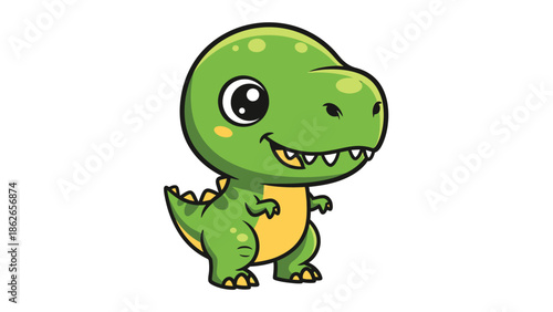 Adorable Cartoon Tyrannosaurus Rex Character with Big Eyes and Small Arms.