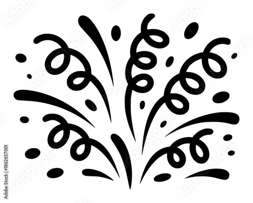 Festive Black and White Confetti and Streamers Bursting Outward