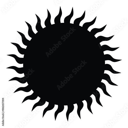 Stylized sun silhouette with sharp wavy rays emanating from a central orb