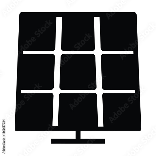 Simple Black and White Solar Panel Icon for Renewable Energy Source