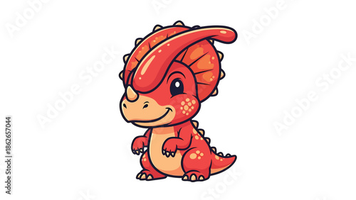 Adorable Cartoon Parasaurolophus Dinosaur with Crest and Friendly Expression.