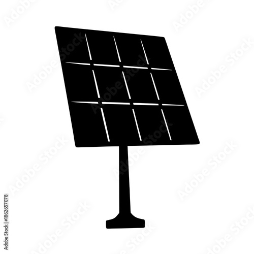 Simple black silhouette illustration of a solar panel providing renewable energy