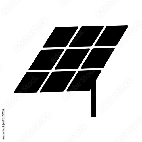 A simplistic black solar panel illustration with a clean white background