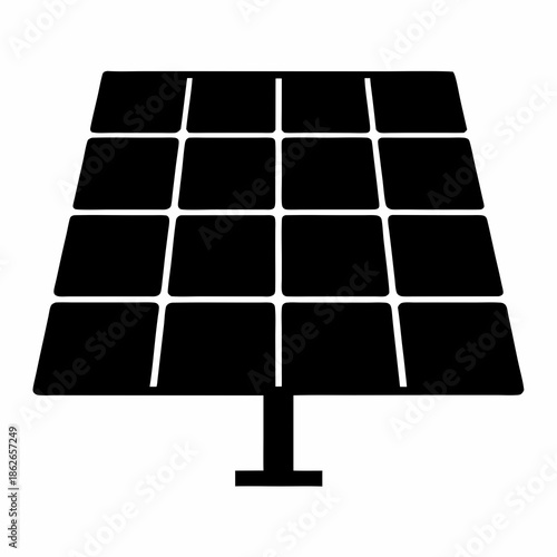 Black and white illustration of a solar panel and clean energy source