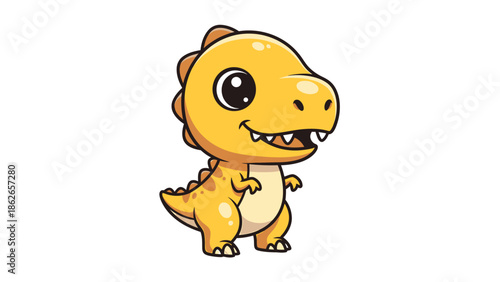 Adorable Cartoon Tyrannosaurus Rex Character with Big Eyes and Spikes.