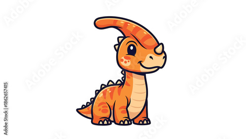 Adorable Cartoon Parasaurolophus Dinosaur with Distinctive Crest.