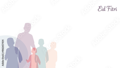 Diverse family in Eid celebration with colorful silhouettes together