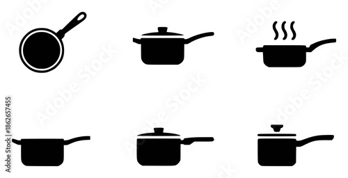 Black cooking pot and pan white kitchen saucepan