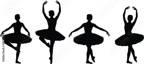 Ballet dancer silhouette collection showing graceful classical dance poses elegance movement performance art vector illustration isolated on white background