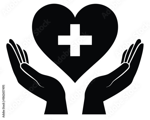 Hands Holding Heart with Medical Symbol