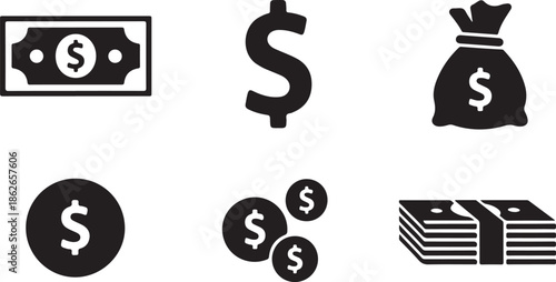 Collection of dollar currency icons representing money and finance
