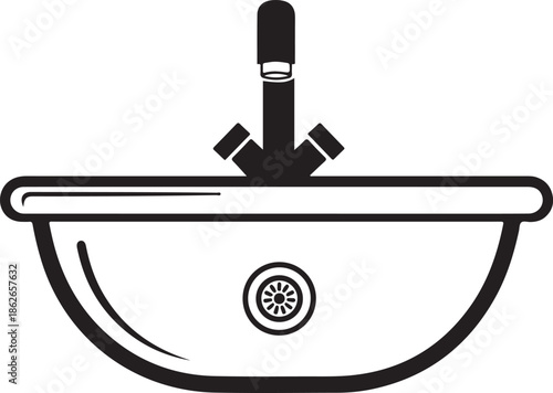 Simple illustration of a basin with a faucet and drain
