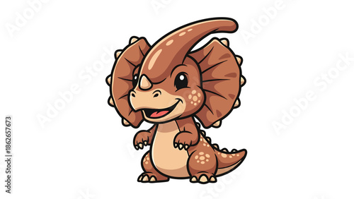 Adorable Cartoon Parasaurolophus Dinosaur with Friendly Expression.