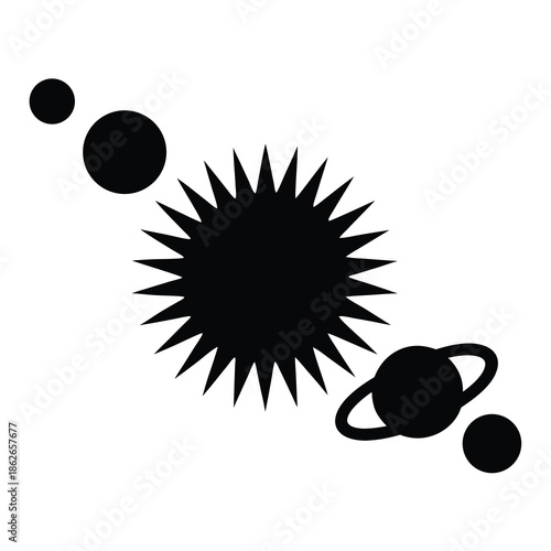 Minimalist Depiction of a Solar System with a Spiky Sun Illustration